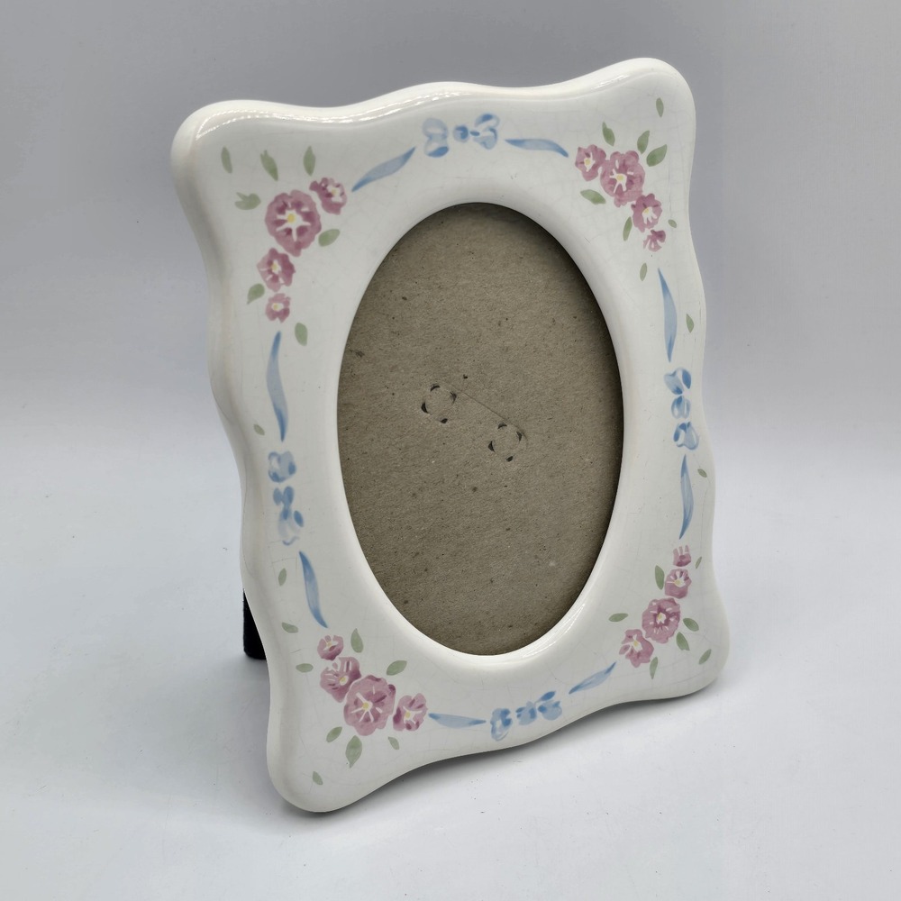 Ceramic Photo Frame Pink Tea Roses Simple Oval Display Cottagecore Vtg Granny - Picture 2 of 14